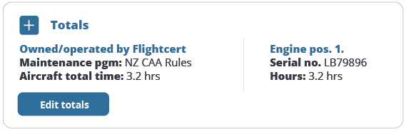 Aircraft totals table showing overview details