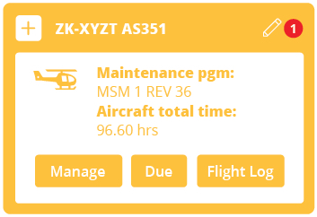 Aircraft overview with a yellow status