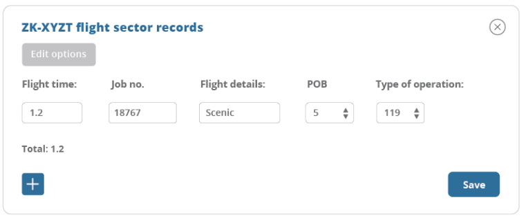 Aircraft flight sector records with details